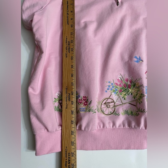 Hoodies Alfred Dunner Pink garden scene Cottagecore Grannycore Sweatshirt WomenL - Picture 6 of 12